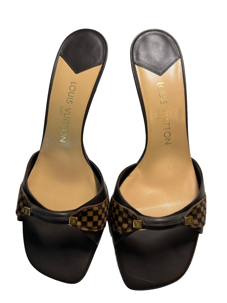 LOUIS VUITTON SHOES SANDALS WITH HEELS 40 LEATHER GOLD SHOES GOLD