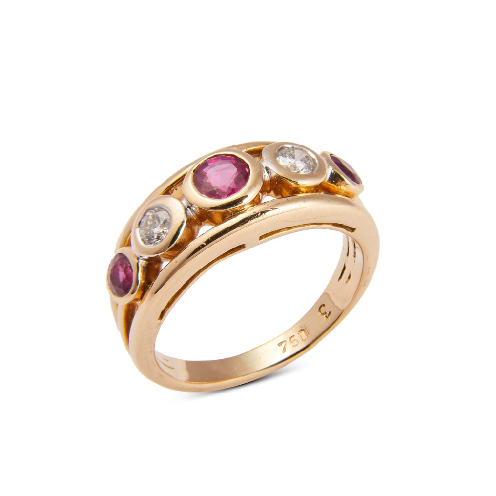 18-kt-gold-yellow-gold-ring-1-00-ct-ruby-diamonds-catawiki