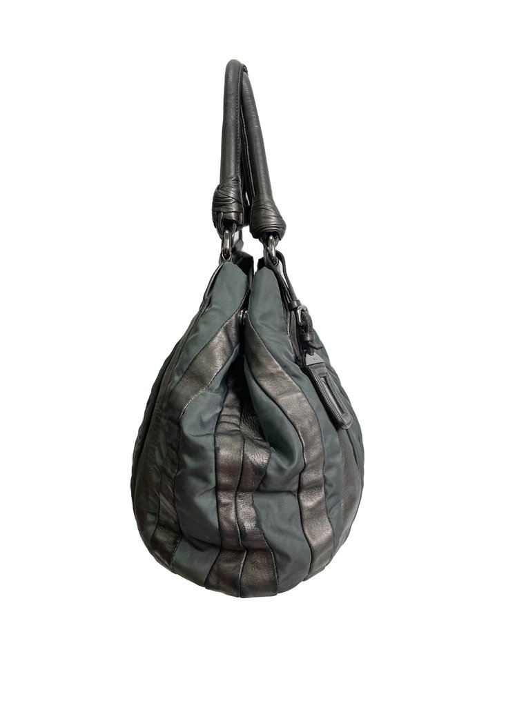 Prada Brown Metallic Leather Ruffle Shoulder Bag Prada