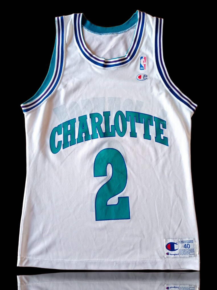 Vintage Champion Larry Johnson Jersey Charlotte Hornets NBA 90s Size 40  Used 