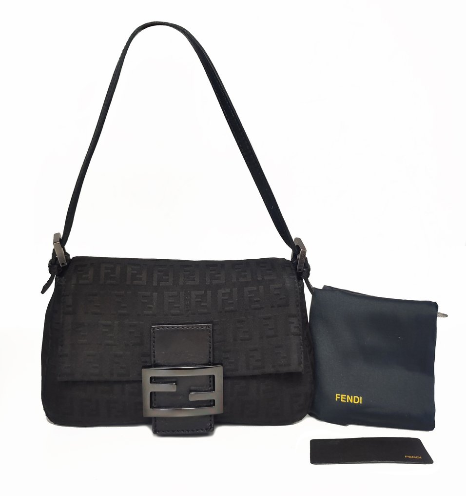 Fendi Embossed FF Mini Baguette Bag - Black Crossbody Bags