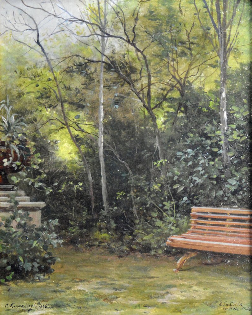 Charles Euphrasie Kuwasseg (1838-1910) - Un coin de jardin à La Croix-en-Brie. (Seine-et-Marne) #1.1