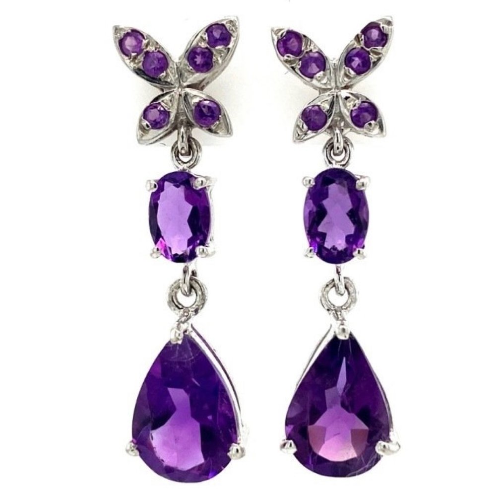 Natural Amethyst Earring - Silver 925 - 30×9×6 mm - Catawiki