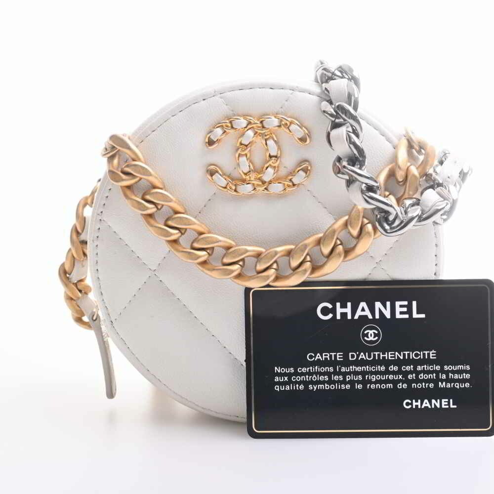 CHANEL 19 Round Clutch Chain Shoulder Bag Leather Silver AP0945