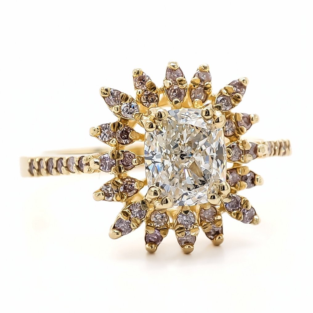 1.31 ctw E/SI and Pink Diamonds Ring - 14 kt Gold - Ring - Catawiki