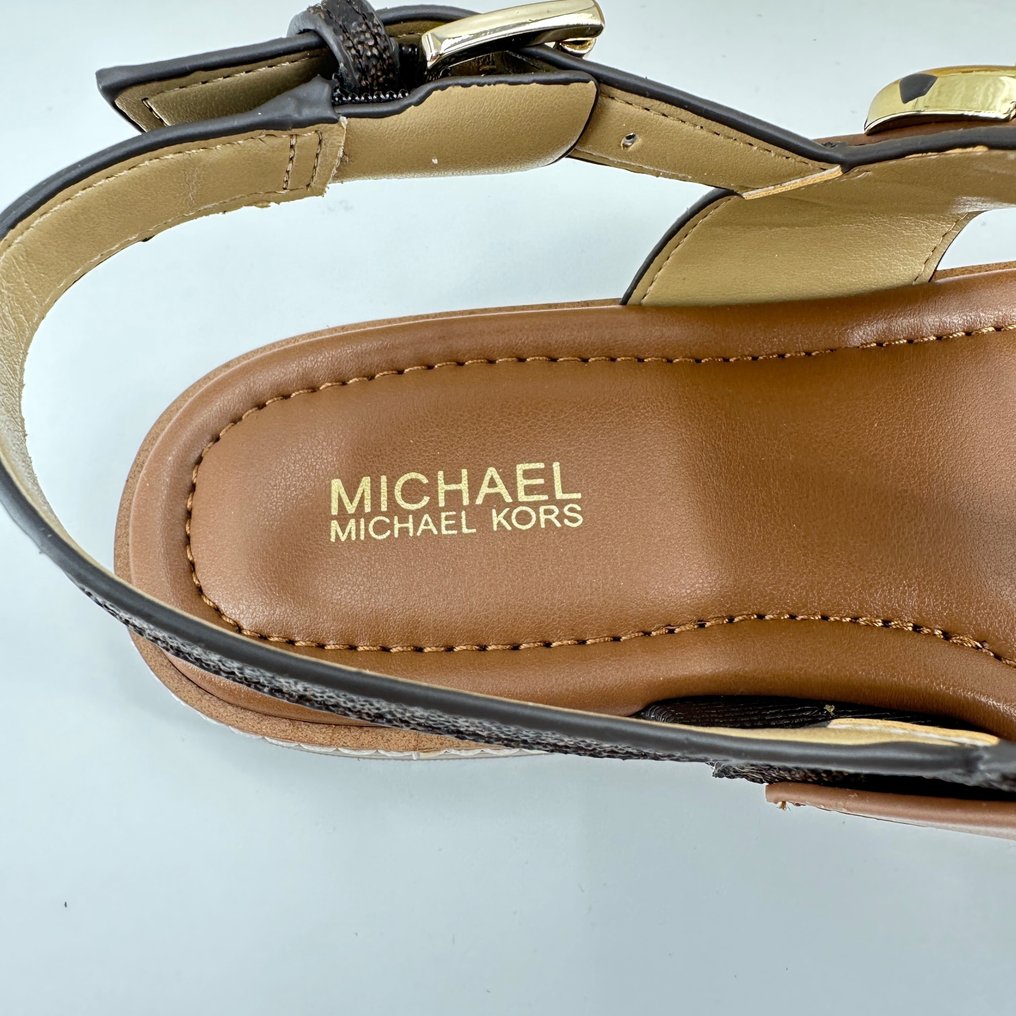 Michael Michael Kors Shoe Size 8 Black  White Leather open toe Velcro  Pumps  Labels Resale Boutique