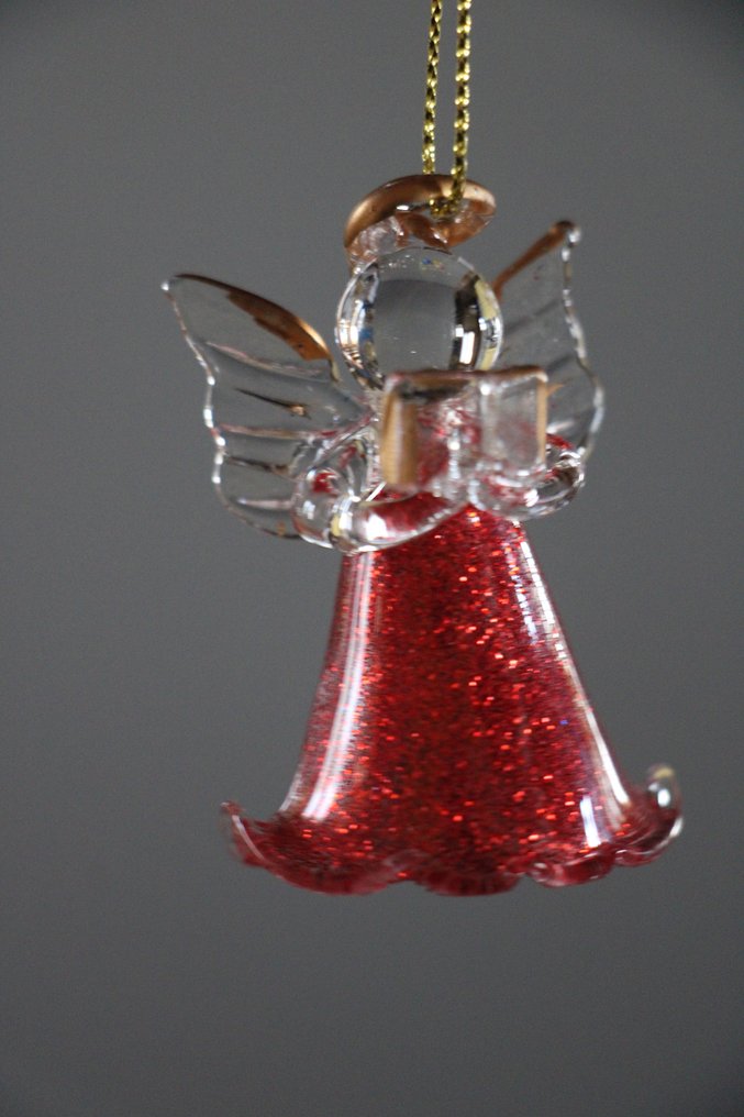 Figuur (6) 6 engeltjes met gekleurd golvende jurkjes, 5cm, Murano