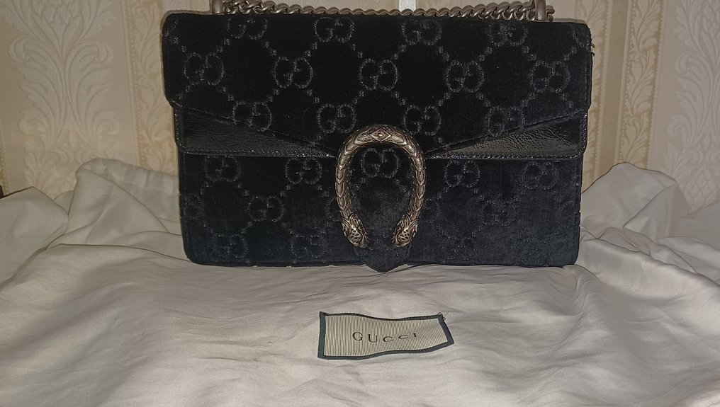 Gucci Dionysus Small Shoulder Bag Black GG Velvet