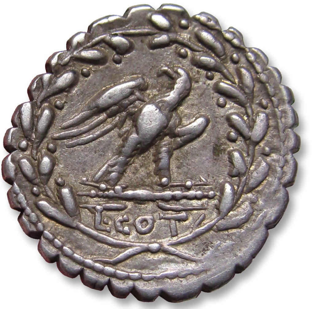 República Romana L Aurelius Cotta 105 BC Denarius Rome mint