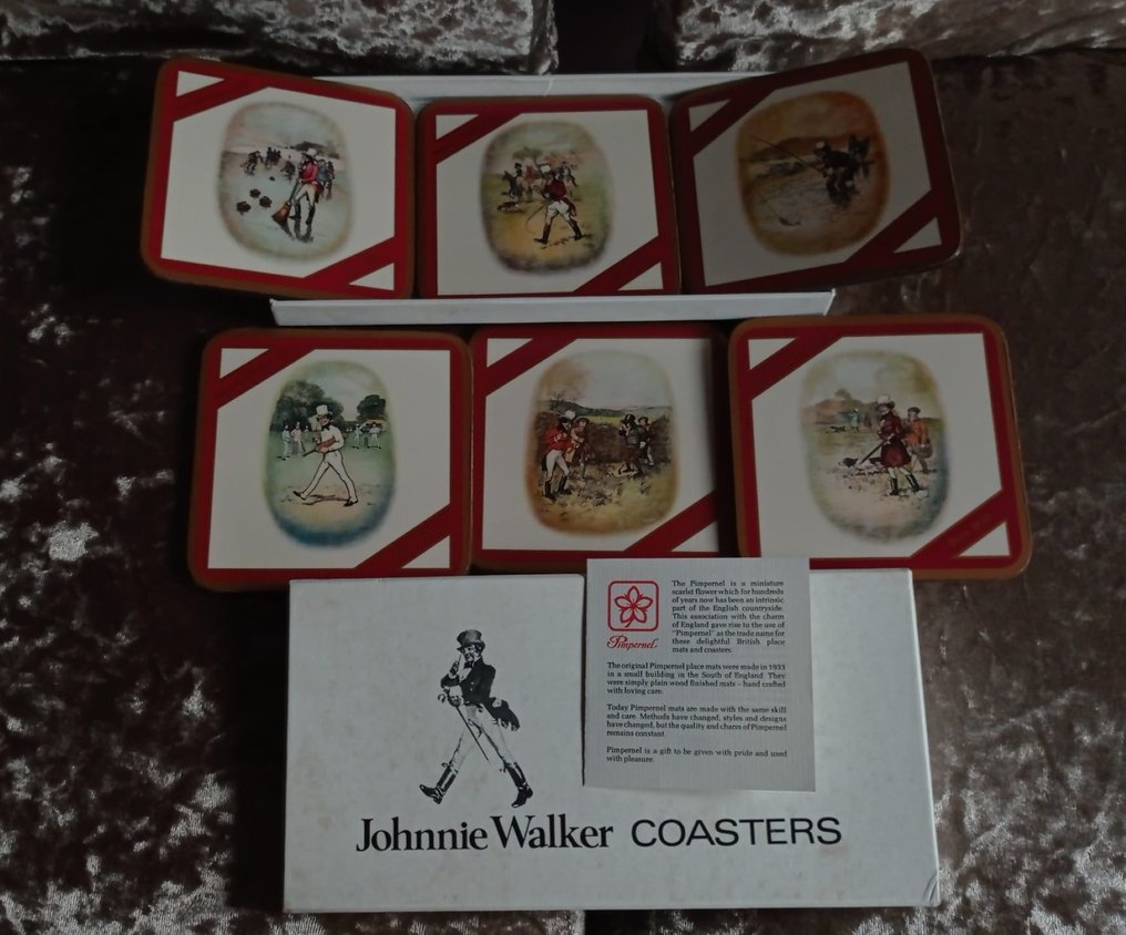 Johnnie Walker Red Label coasters Pimpernel b. Jaren 1970, Jaren 1980 10.5cm x 10.5cm