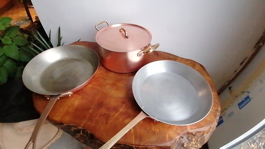 Set di 3 Antiche  Pentole per friggere  in rame - Italia metà XIX secolo  - pots - Copper - Catawiki