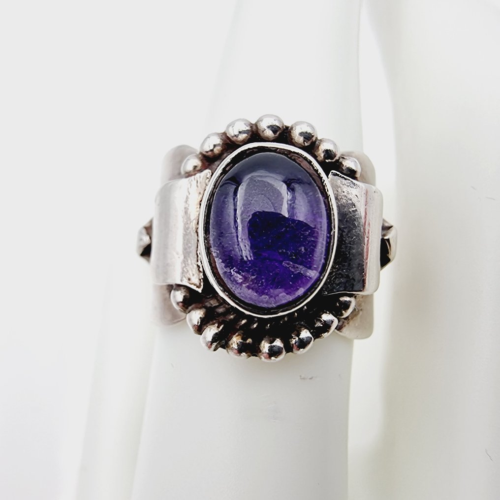 Amethyst Earrings/Ring/Brooch Silver - 3 piece jewellery set - Catawiki
