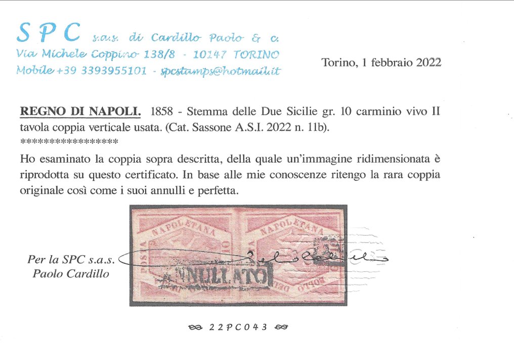Italian Ancient States - Naples 1859 - vertical pair 10 grain II bright