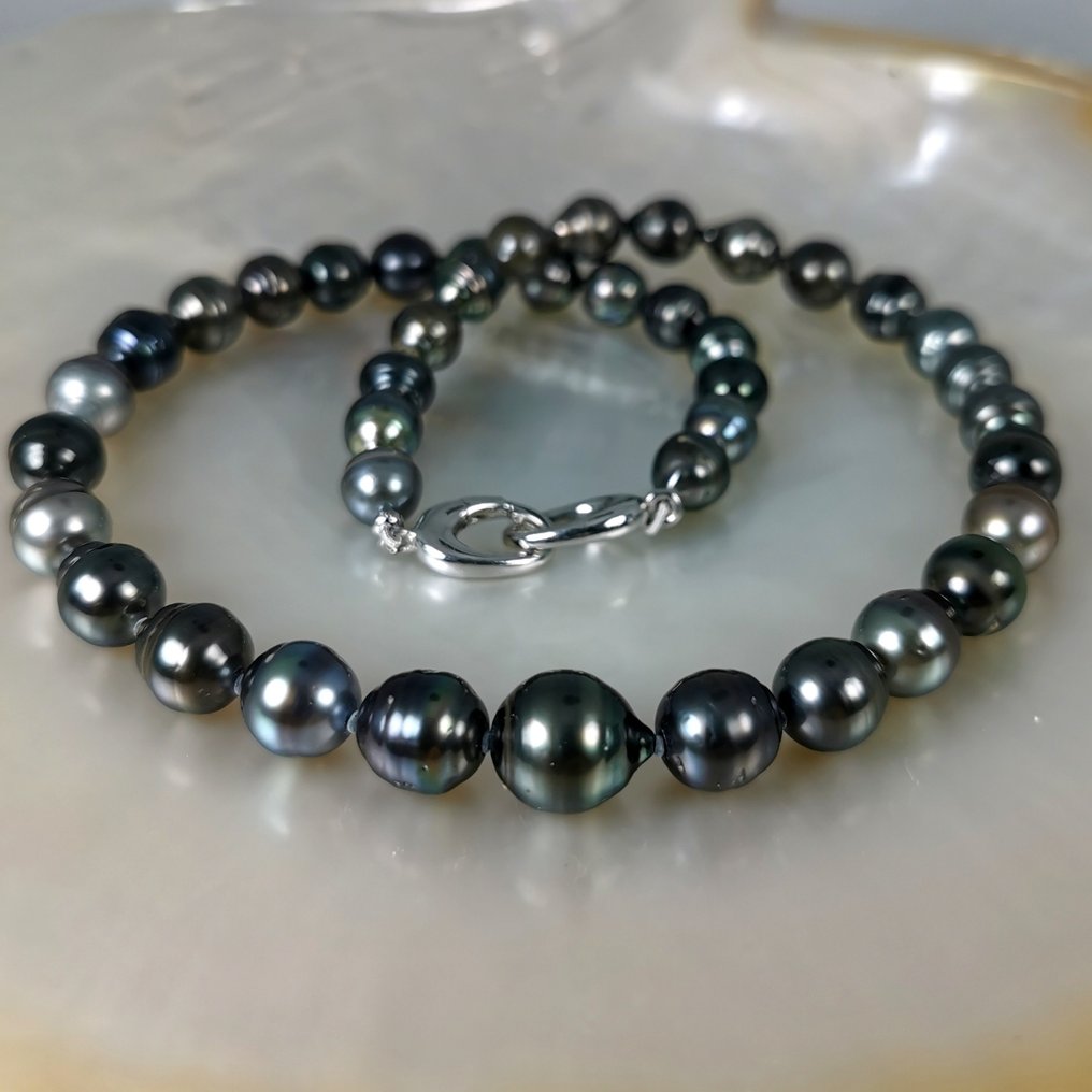 Rainbow Tahitian pearls BQ Ø 8,6x11,5 mm - 925 Silver, Tahitian pearls ...
