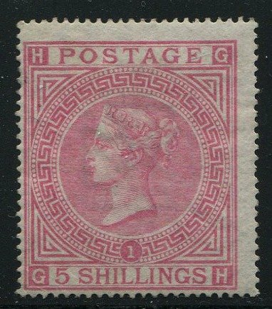 Great Britain 1867 - 5 shilling rose watermark Maltese Cross plate 1 ...