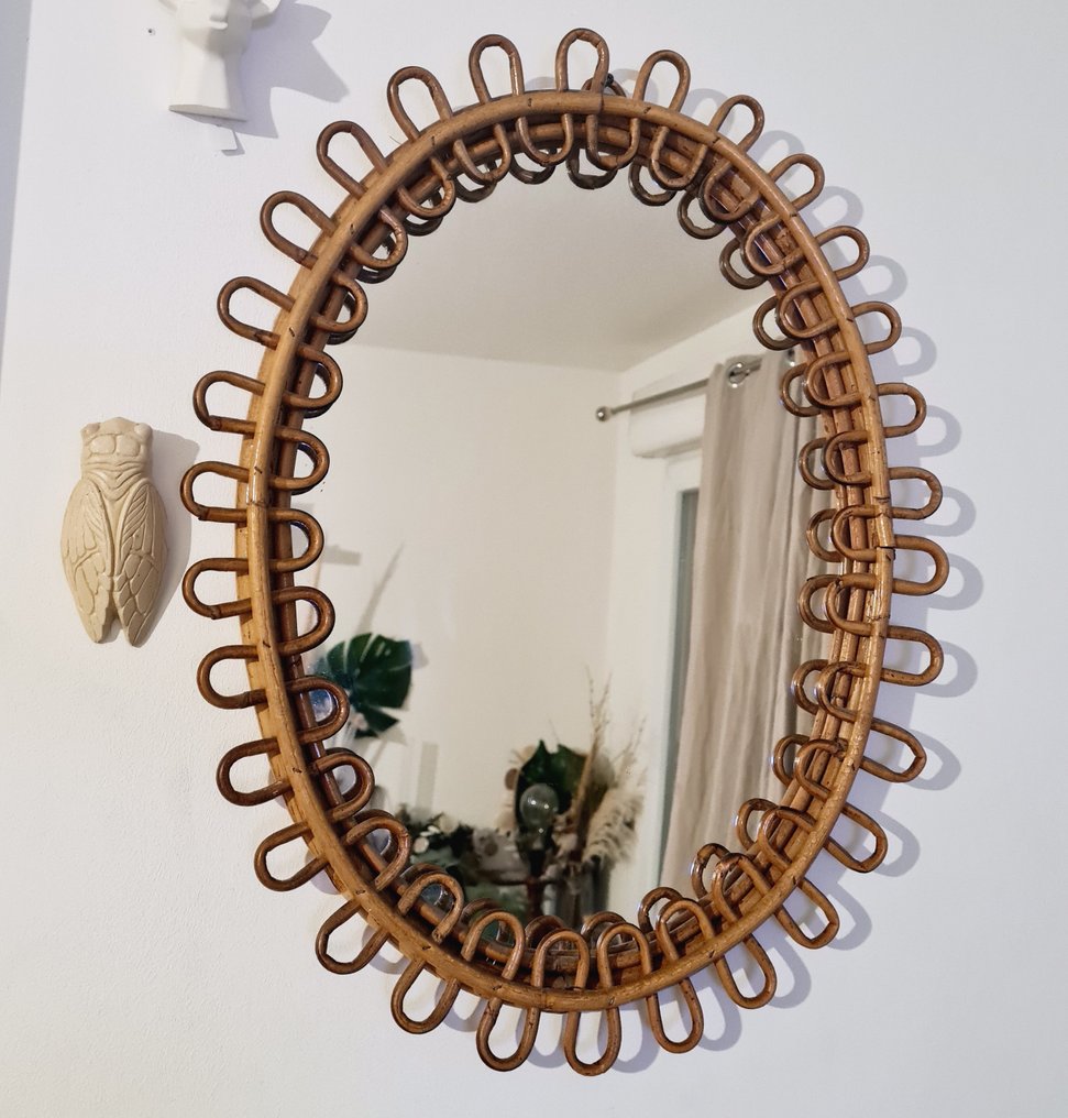 Specchio asimmetrico in rattan e bambù di Franco Albini in vendita su  1stDibs