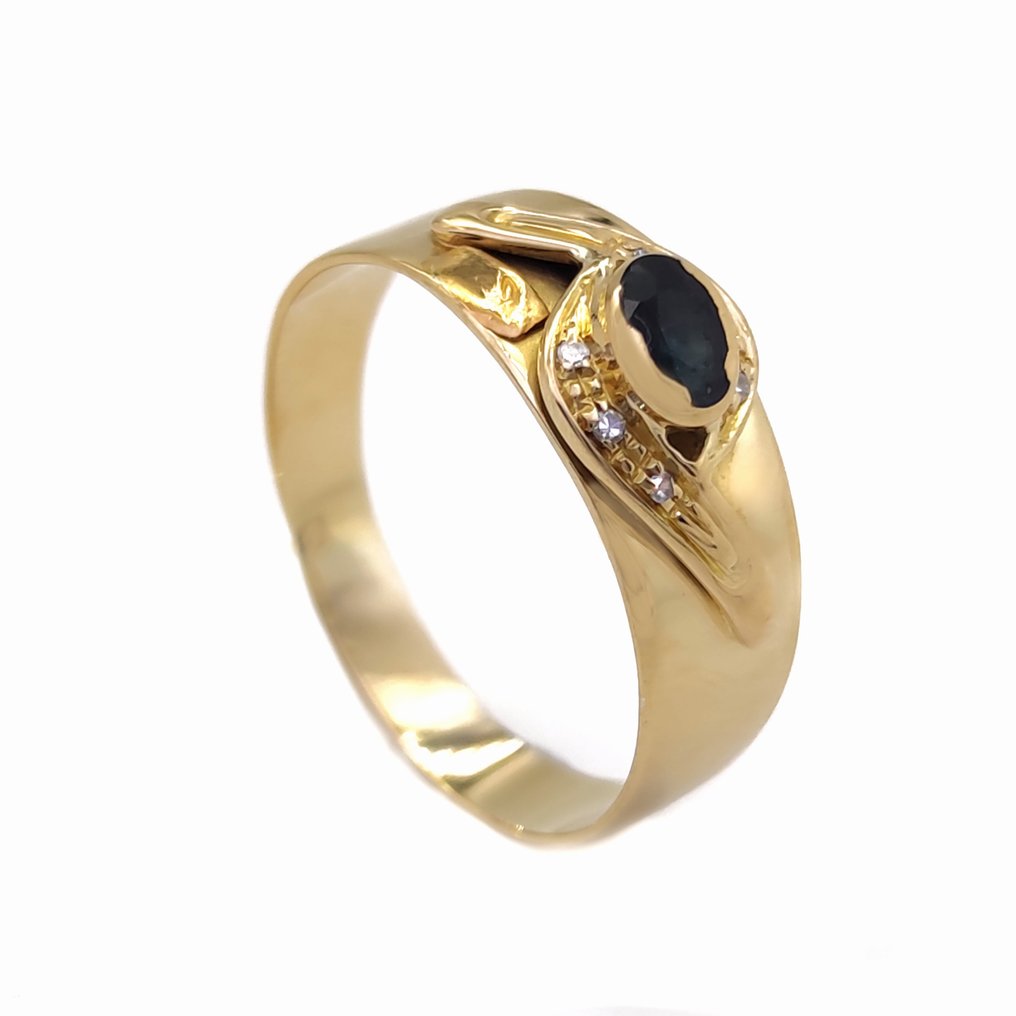 18 carats Or jaune Bague 0.03 ct Diamant Saphir 0 35 ct