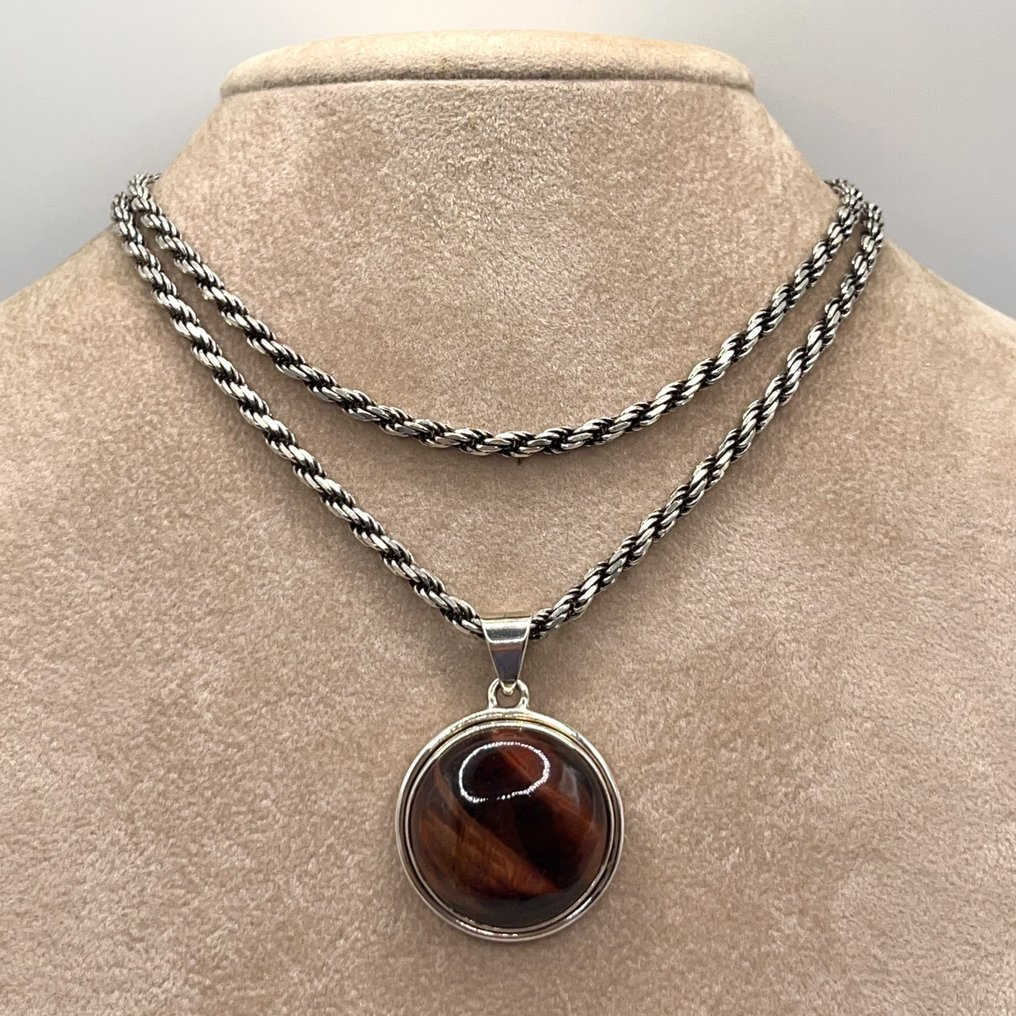 Red tiger s eye 925 Silver Necklace with pendant Catawiki
