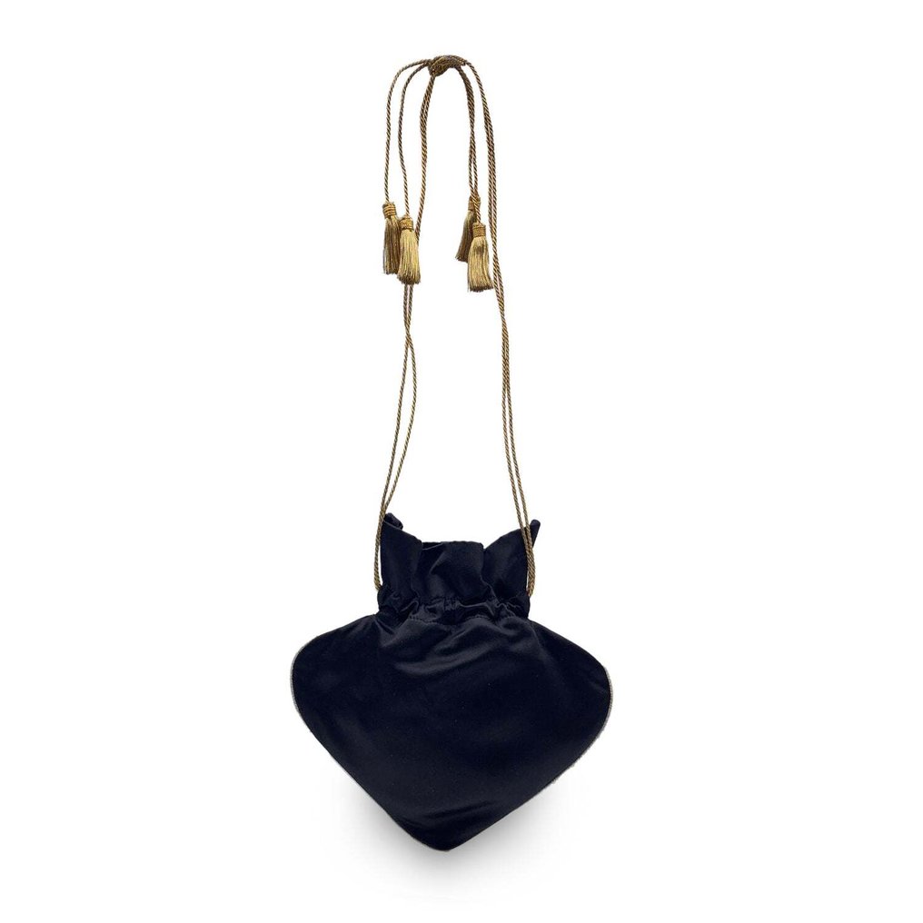 Yves Saint Laurent Vintage Black Satin Spades Evening Drawstring