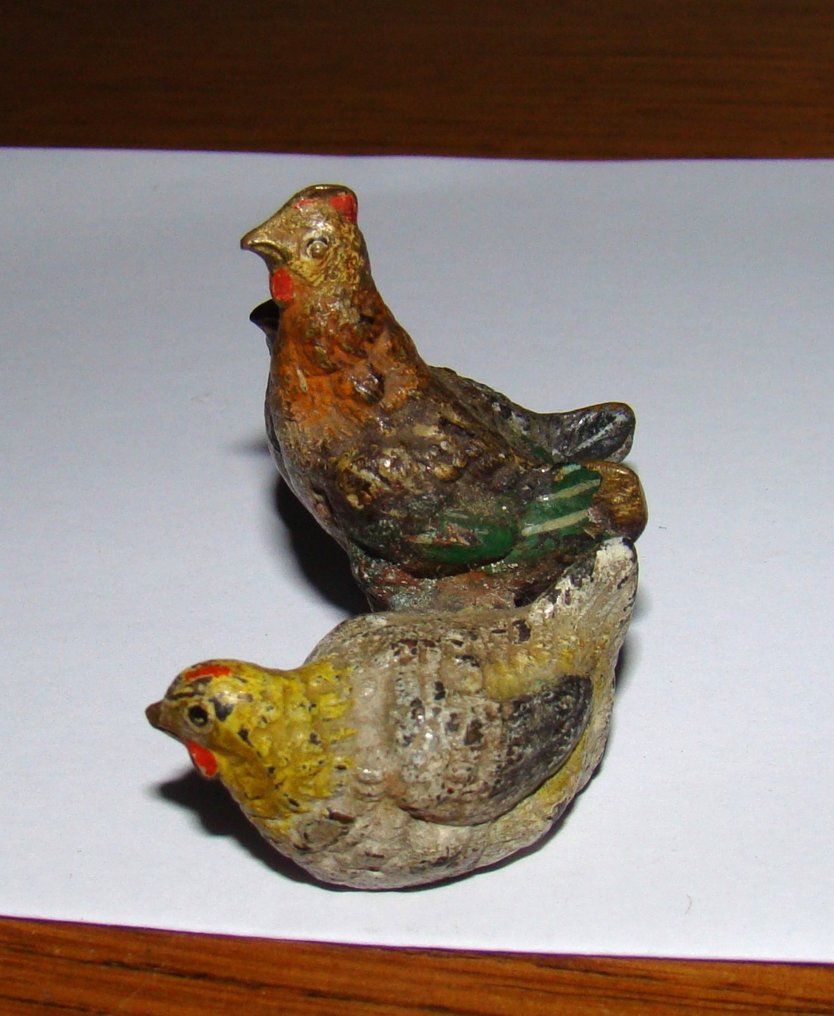 Bronze de Vienne - Sculpture, famille de poules - 3.5 cm - Cold painted ...