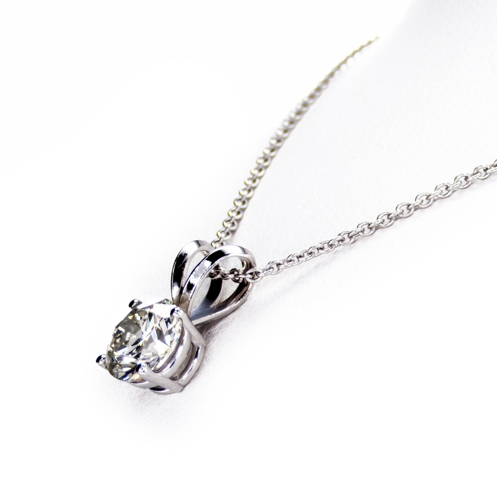 1 04 Ct VS1 Round Diamond Pendant 14 Karaat Witgoud Ketting Met 1-04-ct-vs1-round-diamond-pendant-14-karaat-witgoud-ketting-met