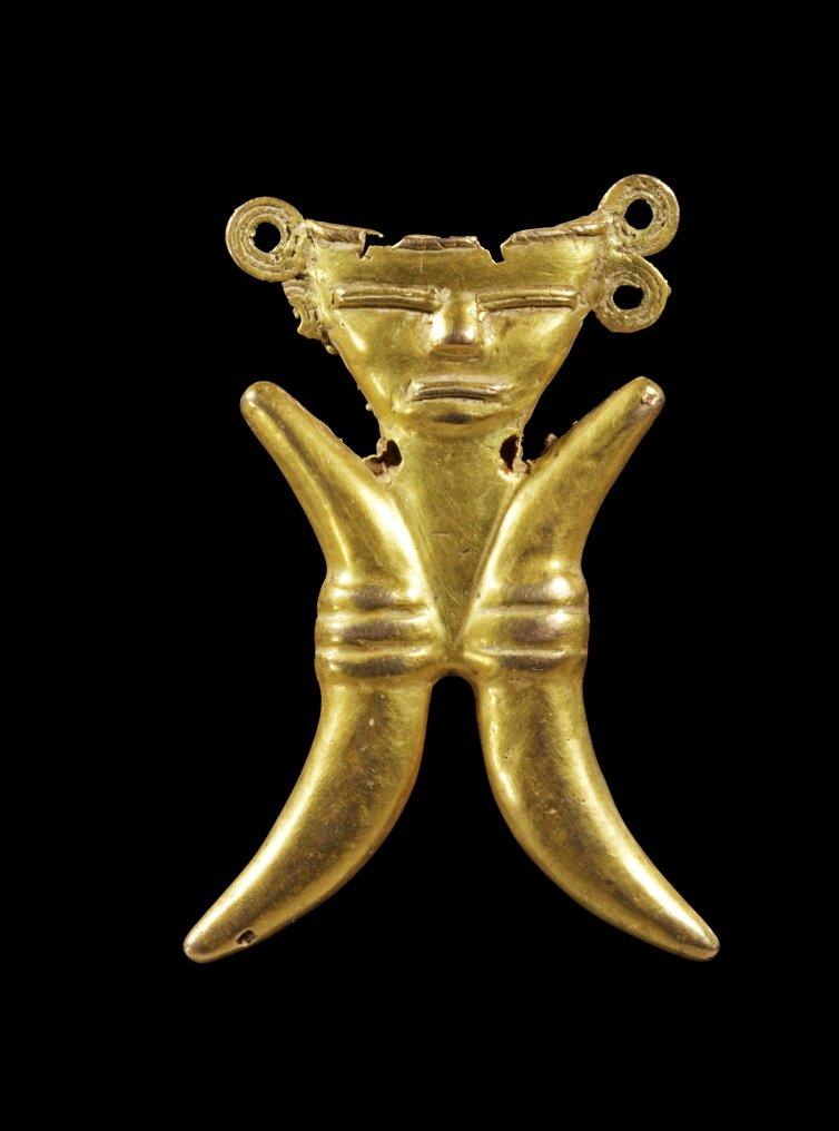 Précolombien Or Calima Tumbaga Gold figürlicher Anhänger Ex