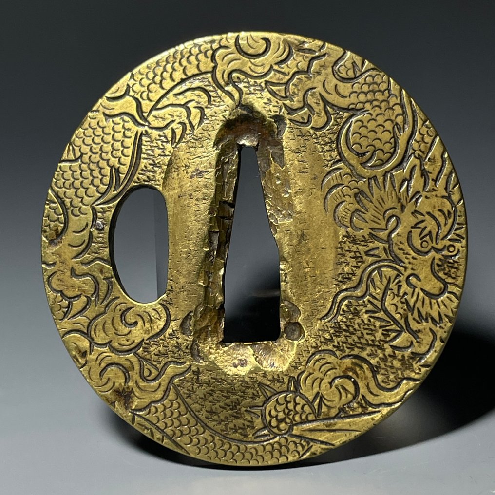 katana-dragon-tsuba-dos-en-laiton-61-2x62-5-mm-japon-p-riode