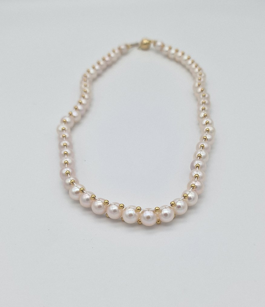 18 kt (750) yellow gold - Choker necklace - Akoya pearls from 6.4 to 6. ...