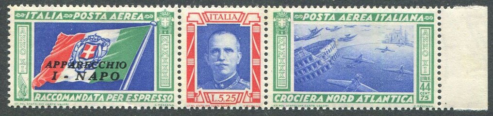 Italia 1933 Trittico Crociera Nord Atlantica L. 5,25 + 44,75 con