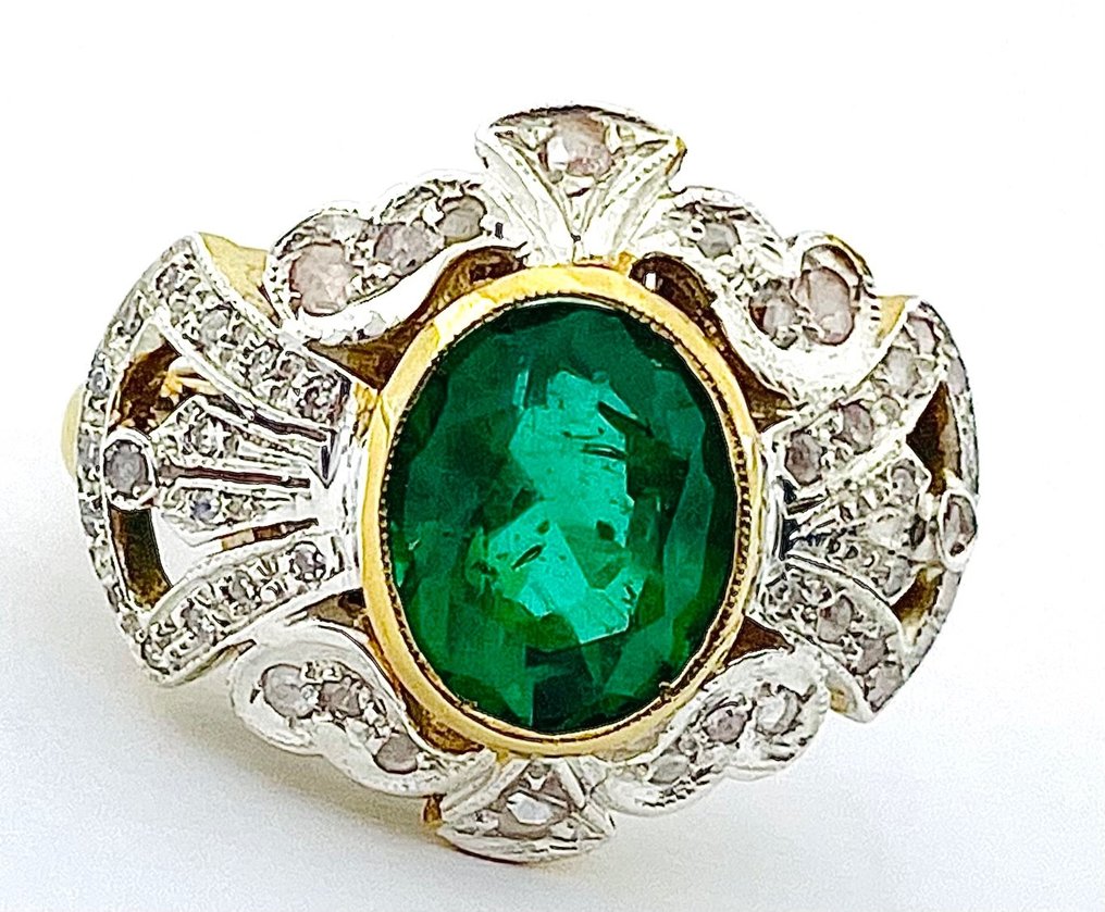 NO RESERVE PRICE Argento Oro Anello Smeraldo Diamante Catawiki