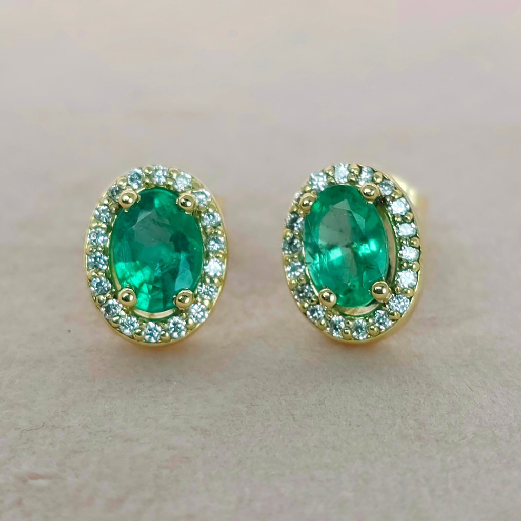 14 kt. Gold - Earrings Emeralds - Diamond - Catawiki