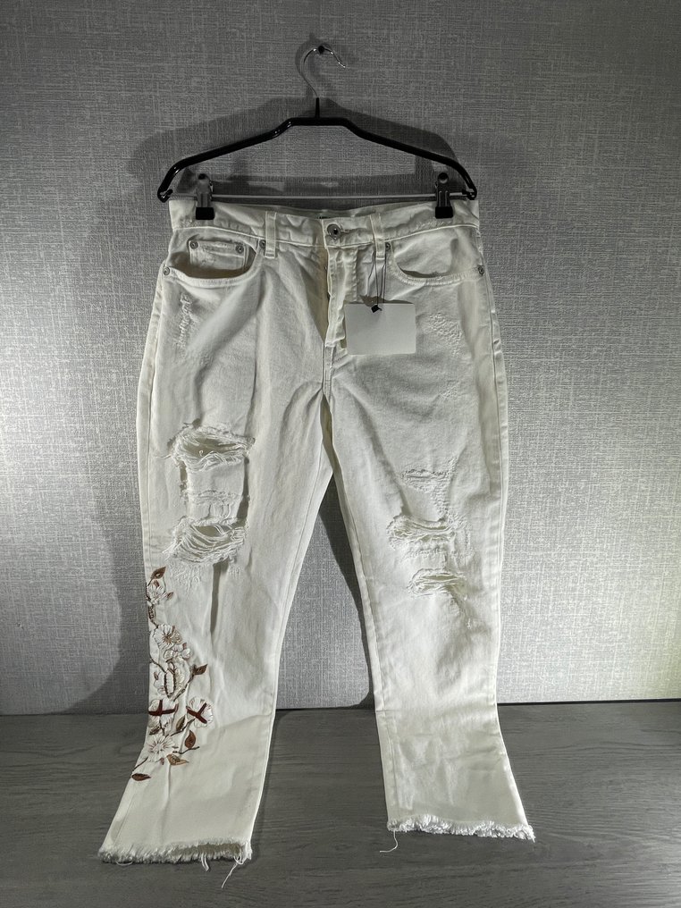 Off white distressed jeans top