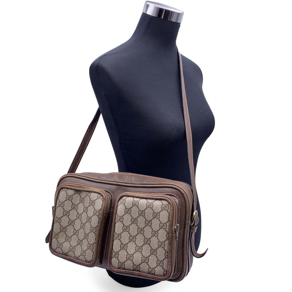 Gucci Vintage Beige Monogram Canvas Reporter Shoulder bag