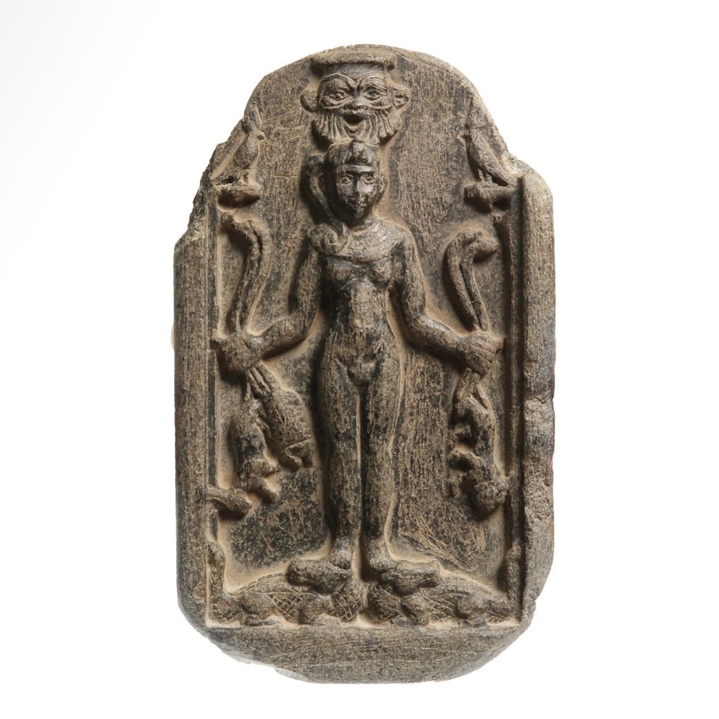 Ancient Egyptian Steatite Cippus depicting Horus Bes Crocodiles and