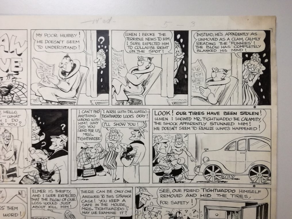 Gus Mager (Watso) 1 Original drawing Hawkshaw the Detective 1942