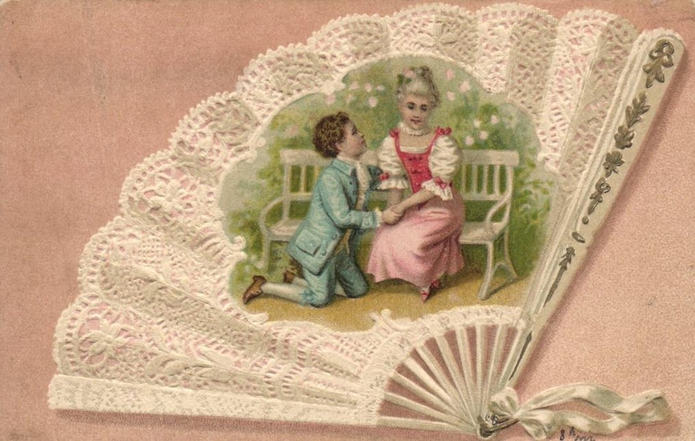 Cards with Fans Including relief, edge decorations, lithographs, etc