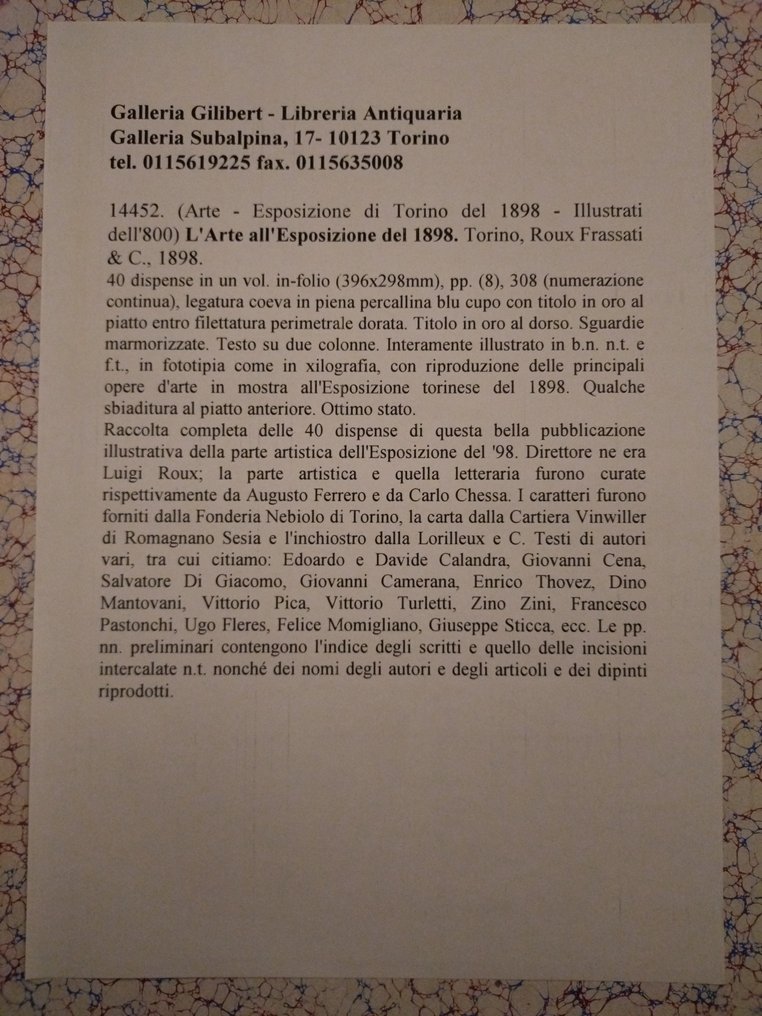 Augusto Ferrero, Carlo Chessa L'arte all'esposizione del 1898 1898