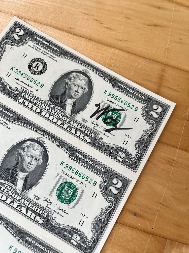Steve Wozniak OWNED and SIGNED 2 Dollar Bill Sheet Original WOZ